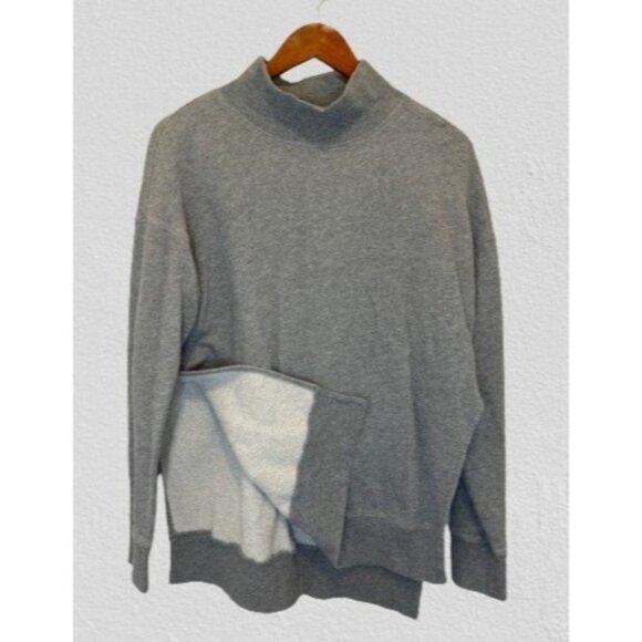 Free People Terrycloth Sweater Oversized Pullover High-neck Open Sides Gray Cott - Picture 1 of 6
